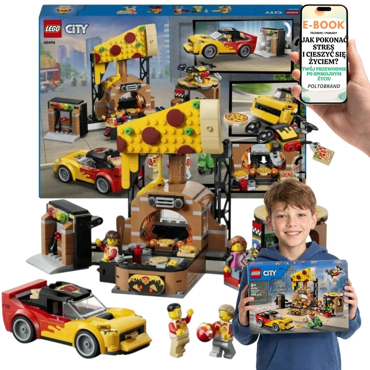 LEGO CITY Dostawa pizzy z pojazdami LEGO Dla Syna i Córki 60496 494 el. wysokość 16 cm Na Dzień Dziecka Urodziny