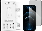 Szkła hartowane na telefon - moVear 2.5D MAX privacy - Prywatyzujące szkło hartowane do Apple iPhone 12 Pro Max (6.7") na Cały Ekran | antySpy, do etui, fullGlue, 9H - miniaturka - grafika 1