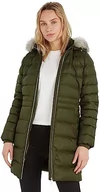 Płaszcze damskie - Tommy Hilfiger Damski płaszcz puchowy Tyra z futrem, Zielony wojskowy, 3XL - miniaturka - grafika 1