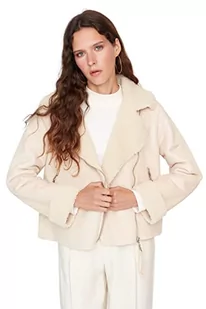 Trendyol Damska męska kurtka zimowa, jednokolorowa, regularna, Ecru, L, Ecru - Kurtki damskie - miniaturka - grafika 1