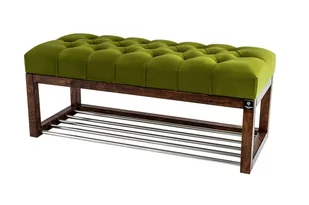 Ławka na buty 185cm EMRAWOOD drewno lite kolor orzech siedzisko pikowane kolor pistacja - Ławki do przedpokoju - miniaturka - grafika 1