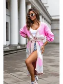 Swetry damskie - KOLOROWY DŁUGI SWETER KARDIGAN HERA POLSKI PRODUCENT J&K PREMIUM - RÓŻOWY - miniaturka - grafika 1