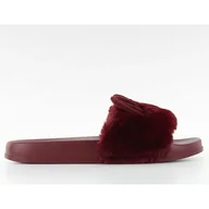 Klapki i japonki damskie - Klapki futrzane z uszkami dd67p Wine czerwone - ButyModne - miniaturka - grafika 1