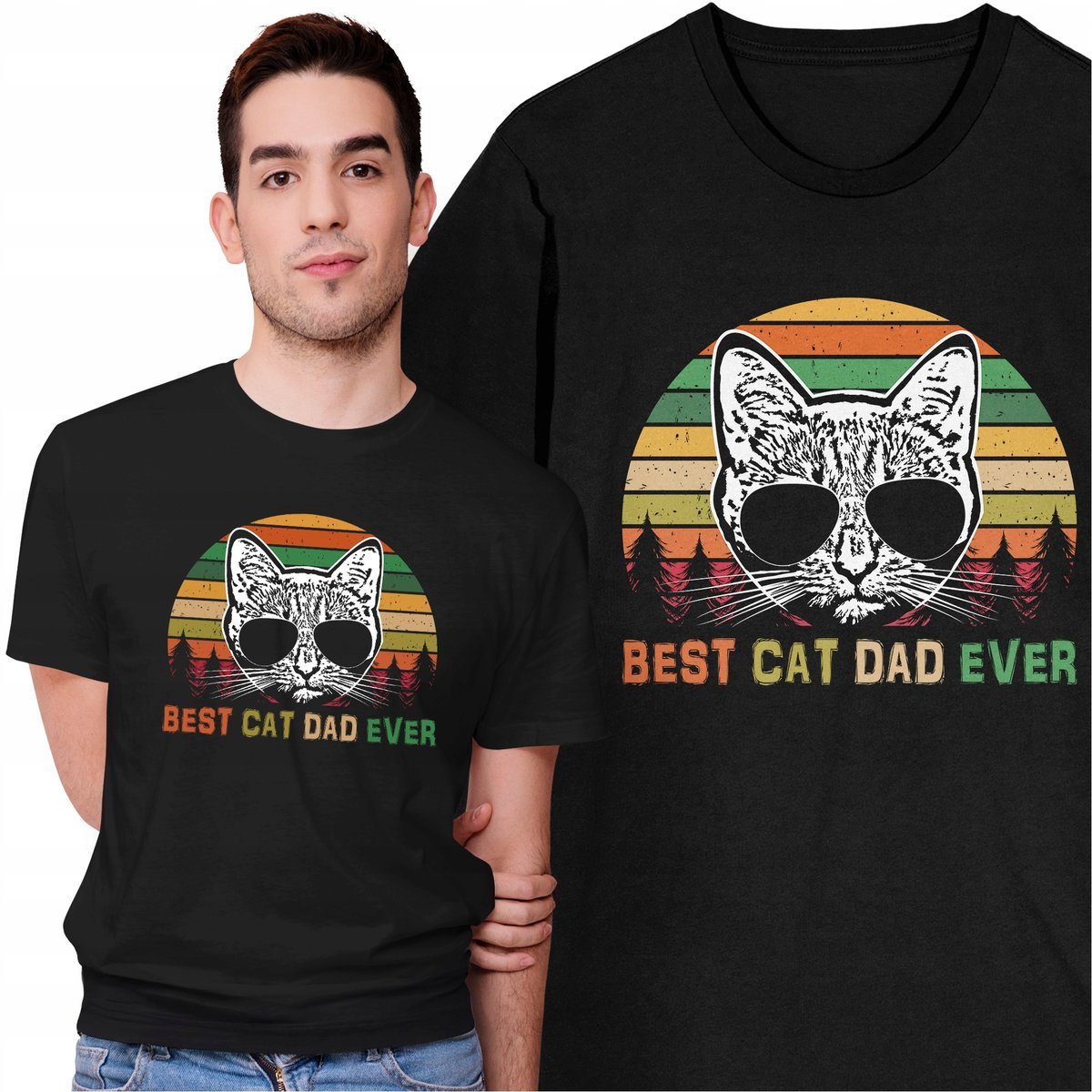 Koszulka Męska z Nadrukiem dla Taty Koci Tata Kot Kotek Zwierzęta