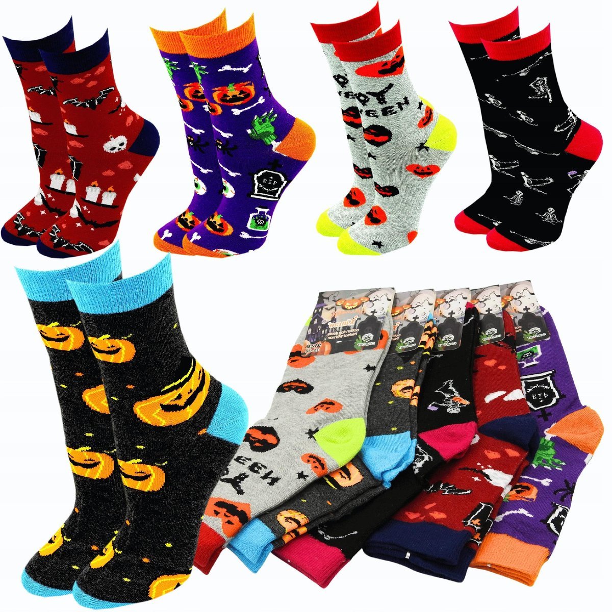 5x Skarpety Damskie Długie Bawełniane HALLOWEEN Ciepłe Kolorowe 39/41