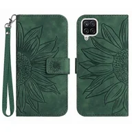 Etui i futerały do telefonów - Kompatybilny z Samsung Galaxy A22 4G (wersja UE) HT04 Skin-Touch Flip Wallet Cover Nadrukowany słonecznik Pełna ochrona Etui na telefon Ciemnozielony - miniaturka - grafika 1