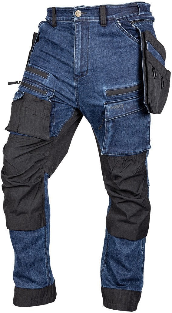 Neo Spodnie robocze DENIM, wzmocnienia Cordura, odpinane kieszenie kaburowe, granatowe, rozmiar L