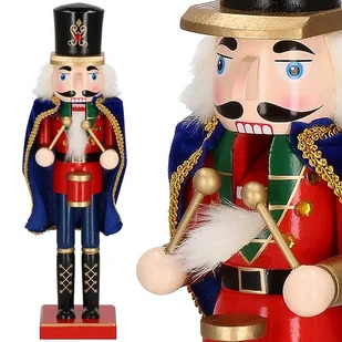 Dziadek do orzechów 38 cm czerwono-niebieski z peleryną figurka drewniana - Ozdoby bożonarodzeniowe - miniaturka - grafika 1