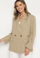 Marynarki i żakiety damskie - Beżowa Dwurzędowa Marynarka o Pudełkowym Kroju Oversize z Dodatkowym Guzikiem Paselira - miniaturka - grafika 1