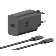 Ładowarki do telefonów - Motorola Ładowarka sieciowa TurboPower 30W, 1x USB-C + USB-C kabel 1m MOM000071 Czarna - miniaturka - grafika 1