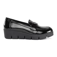 Mokasyny damskie - Goodin Czarne lakierowane mokasyny damskie na grubej podeszwie - miniaturka - grafika 1