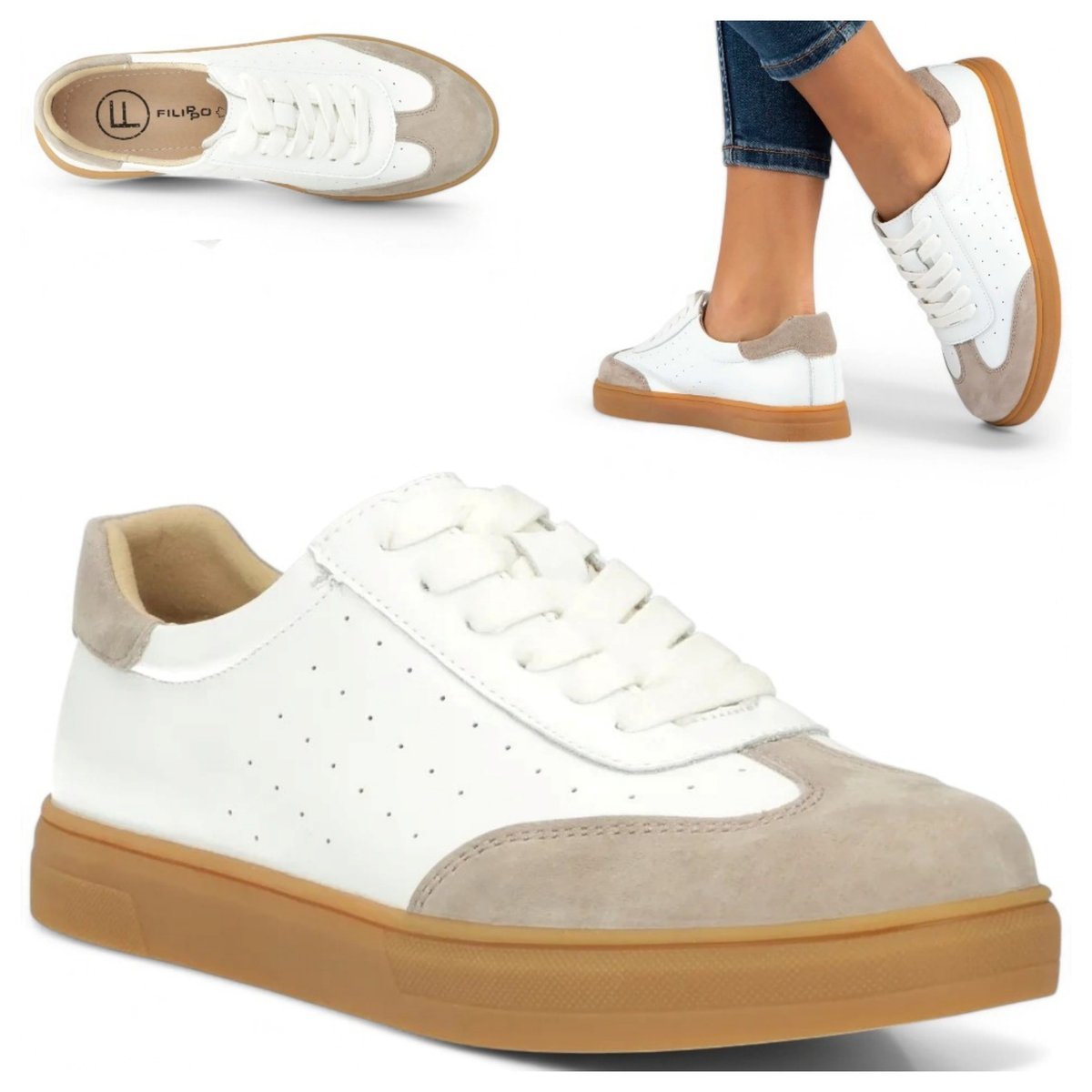 Sneakersy Damskie SKÓRZANE FILIPPO Wygodne Białe sportowe Półbuty 40