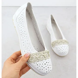 Baleriny damskie ażurowe komfortowe białe Rieker L3062-80 - Baleriny - miniaturka - grafika 1