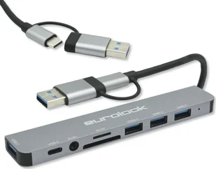 HUB ADAPTER UNIWERSALNY ROZDZIELACZ USB-C 8w1 CZYTNIK SD USB 3.0 AUDIO EUROLOOK HUB-01C - Huby USB - miniaturka - grafika 1