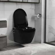 Miski WC - VidaXL Wisząca toaleta bez kołnierza, funkcja bidetu, ceramika, czarna - miniaturka - grafika 1