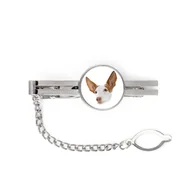 Spinki do mankietów i krawatów - Podenco z Ibizy, Podenco Ibicenco -geometryczna spinka ze zdjęciem i napisem do krawata Art-Dog - miniaturka - grafika 1