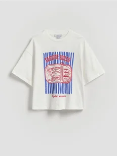 Reserved - Luźny t-shirt z nadrukiem - złamana biel - Koszulki dla dziewczynek - miniaturka - grafika 1