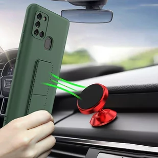 Wozinsky Kickstand Case elastyczne silikonowe etui z podstawką Samsung Galaxy A21S ciemnoniebieski - Etui i futerały do telefonów - miniaturka - grafika 4