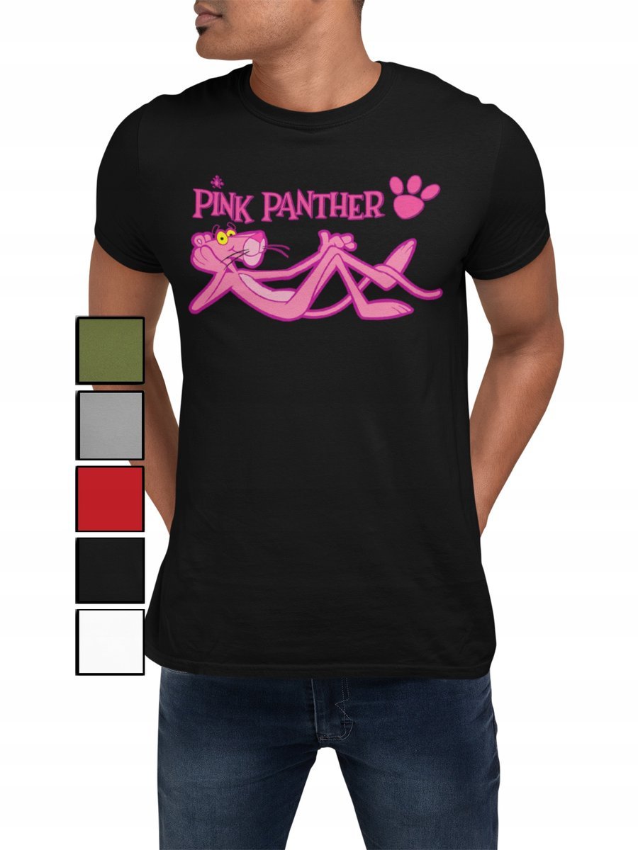 KOSZULKA T-SHIRT MĘSKA Z NADRUKIEM RÓŻOWA PANTERA - L