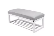 Ławki do przedpokoju - Ławka na buty LPG-4, 175 cm, EMRAWOOD drewno lite kolor biały siedzisko gładkie ekoskóra kolor popiel - miniaturka - grafika 1