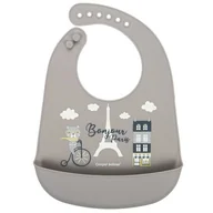 Śliniaki i fartuszki - Canpol babies śliniak silikonowy z kieszonką Bonjour Paris beżowy 1 sztuka [74/027_bei] 1149020 - miniaturka - grafika 1