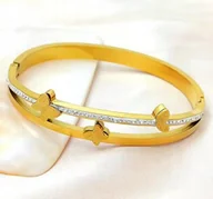 Bransoletki - Złota Bransoletka Motyle Cyrkonie Stal Szlachetna Sztywna z Zapięciem - miniaturka - grafika 1