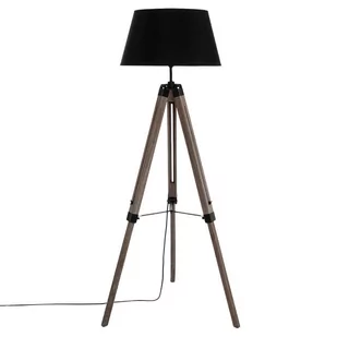 Emako Drewniana lampa podłogowa stojąca z abażurem RUNO lampa na regulowanym statywie kolor czarny wys 145 cm | B01619JDBA - Lampy stojące - miniaturka - grafika 1