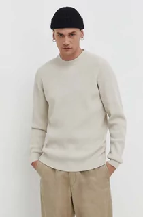 Swetry męskie - Solid sweter męski kolor beżowy lekki - grafika 1