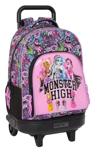 Safta MONSTER HIGH DRAMA - duży plecak na kółkach, kompaktowy, zdejmowany, idealny dla dzieci w różnym wieku, wygodny i wszechstronny, jakość i wytrzymałość, 33 x 22 x 45 cm, Biały, M, Casual