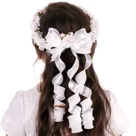 Ozdoby do włosów - Wianek komunijny biały z kryształkami i dodatkiem różu komunia wianki komunijne WM07-21 - miniaturka - grafika 1