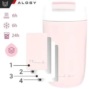 Kubek termiczny termos z ustnikiem słomką na kawę herbatę yerba mate 360ml bidon próżniowy Alogy Stalowy Różowy - Kubki termiczne - miniaturka - grafika 3