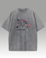 Koszulki i topy damskie - Koszulka oversize Horse Girl Kolorowy Koń Sprana Grafitowy XL - miniaturka - grafika 1