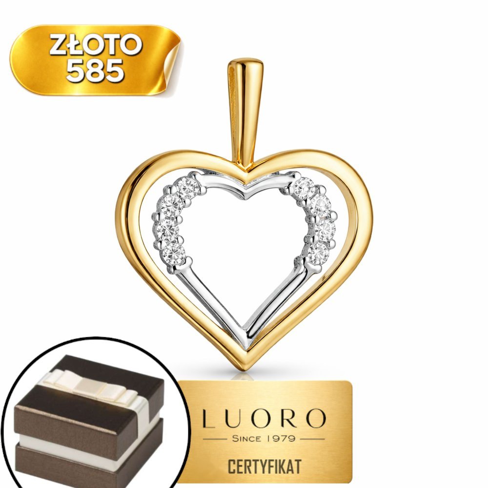 ZAWIESZKA ZŁOTA 585 14K DWA SERCA Z CYRKONIAMI 1,5 CM ELEGANCKA