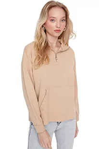Trendyol Damska bluza polo z dekoltem zwykła regularna, beżowa, L, BEŻOWY - Bluzy damskie - miniaturka - grafika 1