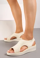Sandały damskie - Beżowe Wsuwane Klasyczne Sandały na Niskim Koturnie Eglemia - miniaturka - grafika 1