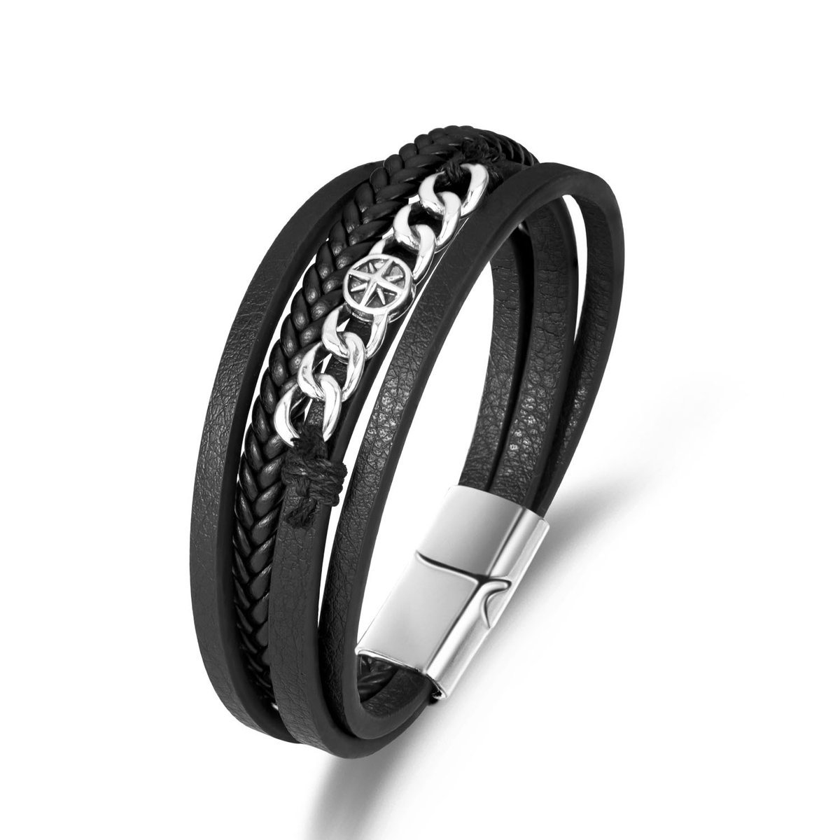 Bransoletka meska skorzana kompas roze wiatrów stal 316L prezent