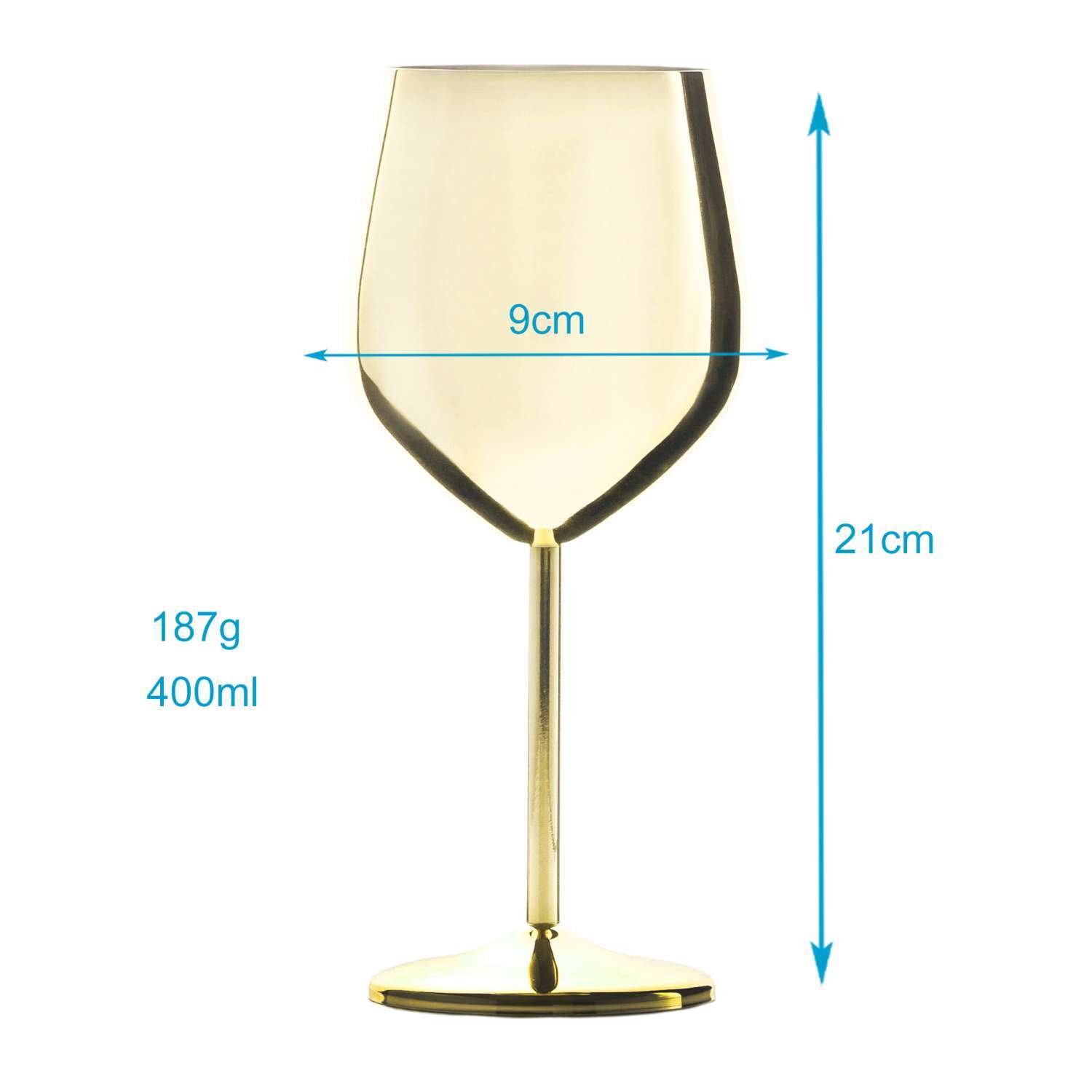 Intirilife 2x kieliszki do wina ze stali nierdzewnej w kolorze błyszczącego złota - 21 x 9 cm - 400 ml - nietłukące, wytrzymałe kieliszki do wina Kieliszek do wina Nietłukący zestaw prezentowy Kieliszek