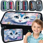 Piórniki - PIÓRNIK TRZYKOMOROWY Z WYPOSAŻENIEM DO SZKOŁY SŁODKIE KOTKI KOTY DZIECKA - miniaturka - grafika 1