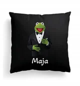 Poduszki dekoracyjne - Foto Poduszka Czarna Kermit The frog żaba + IMIĘ - miniaturka - grafika 1