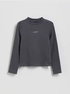 Bluzki dla dziewczynek - Reserved - Bawełniana bluzka z haftem - ciemnoszary - miniaturka - grafika 1