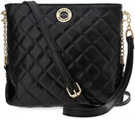 Torebki damskie - Monnari torebka listonoszka pikowana czarna logo premium ramię crossbody - miniaturka - grafika 1