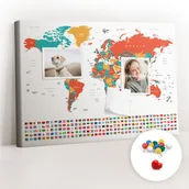 Tablice i flipcharty - Szkolna Tablica korkowa 60x40 cm, Kolorowe Pinezki, wzór Kolorowa mapa świata - miniaturka - grafika 1