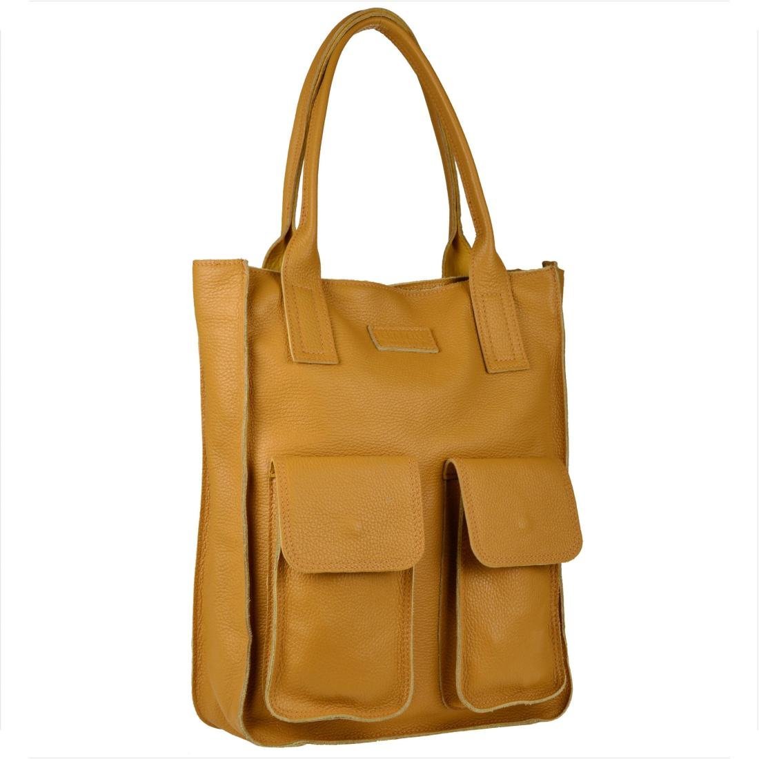 VERA PELLE Duża torebka włoska shopper bag skóra naturalna żółty musztardowy