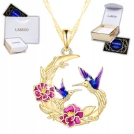 Naszyjniki - Złoty Naszyjnik ze SREBRA 925 Półksiężyc Kwiat Ptaki Jaskółki Pozłacany 585 - miniaturka - grafika 1