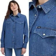 Koszule damskie - Lee WESTERN SHIRT Mid Blues REGULAR FIT KOSZULA JEANSOWA CIEMNY DżINS S - miniaturka - grafika 1