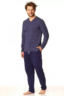 Piżamy męskie - Bawełniana piżama męska z bluzką w paski MNS 382 - grafika 1