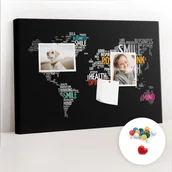 Tablice i flipcharty - Szkolna Tablica korkowa 60x40 cm, Kolorowe Pinezki, wzór Pozytywna mapa świata - miniaturka - grafika 1