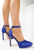 Sandały damskie - Niebieskie Sandały na Wysokiej Szpilce i Platformie z Noskiem w Szpic Dallia - miniaturka - grafika 1