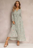 Sukienki - Miętowa Sukienka z Kopertowym Dekoltem i Plisowanym Dołem Narelline - Renee - miniaturka - grafika 1