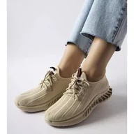 Slip on damskie - Beżowe buty slip on ze sznurówką beżowy - Inna marka - miniaturka - grafika 1